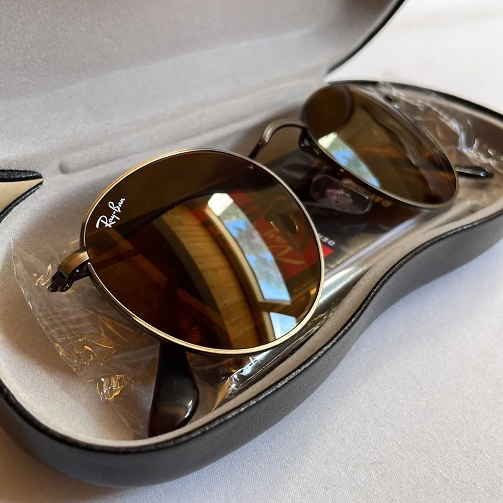 🆕 Ray Bans│Unisex Sunglasses Antique Gold Round Metal B-15 RB3447 50-21